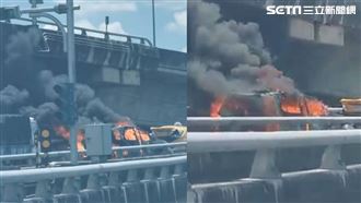 台中國六3車追撞　賓士陷火海成廢鐵