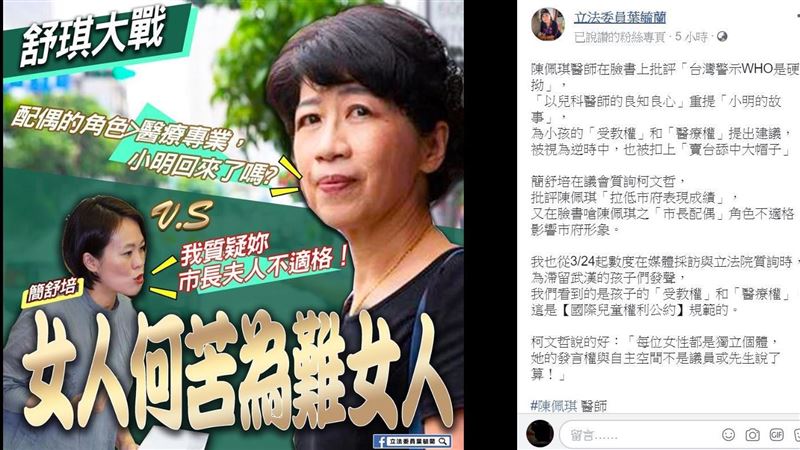 藍委挺陳佩琪：發言權不是先生說了算