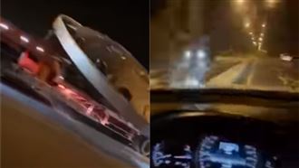 賓士男拿手機「拍飛碟」下秒撞安全島