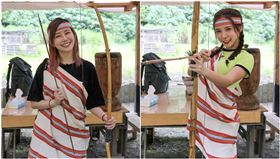 ▲阿樂、藍星蕾體驗射箭。（圖／哈囉！我是格格提供）