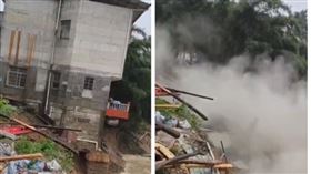 ▲廣西柳州融水縣洪水氾濫，一棟三層樓房倒塌。（圖／翻攝自推特）