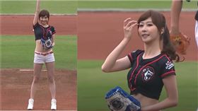 張景嵐為桃猿隊開球。（圖／翻攝自ＣＰＢＬ　ＴＶ）