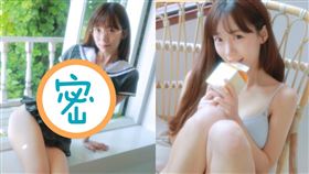 李素英穿激小學生造型比基尼坐在窗邊。（圖／翻攝自李素英IG）