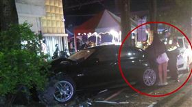 台中16歲短褲妹　開BMW跑趴撞樹（圖／翻攝畫面）