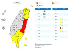 注意防曬防中暑！北北基8縣市高溫警報　花蓮飆紅色燈號
圖／翻攝自中央氣象局