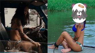 穿比基尼開貨車　女神「車頭燈」超晃