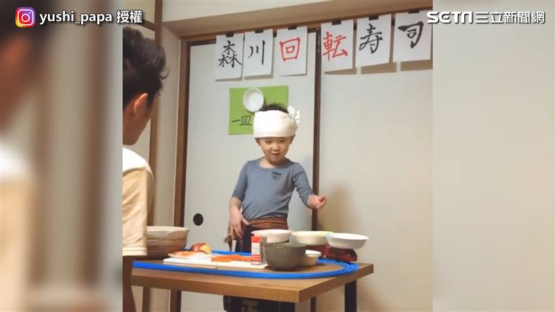 迴轉壽司開張！兒萌扮師傅招待諧星爸