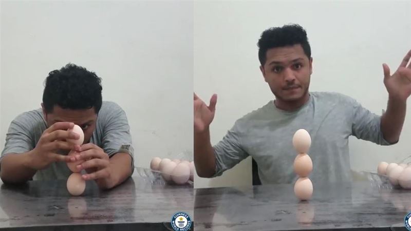 垂直疊立3雞蛋　20歲男破世界紀錄