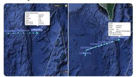 美國海軍2架P-8A海神式偵察機在巴士海峽及海南島間來回偵察。（圖／翻攝自Twitter／SCS Probing Initiative)