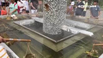 清水地熱人潮塞爆　水池留下滿滿蛋殼
