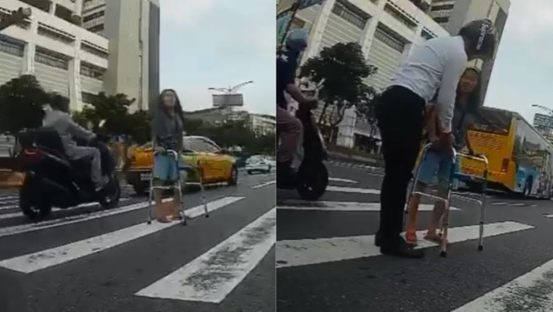 婦持助行器困車流　台北男秒停車暖炸