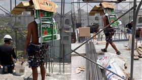  工人「甯采臣」式防曬 網友熱議（圖／翻攝自爆廢公社）
