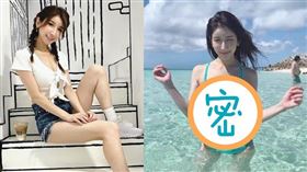 亞里沙於沖繩海岸邊穿著Tiffany藍比基尼戲水。（圖／翻攝自亞里沙IG）