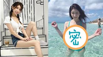 口罩女神海灘戲水　嫩白雪乳綻放藍色