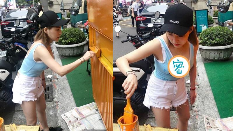 女星變貨櫃油漆工　豪溝美胸險象環生