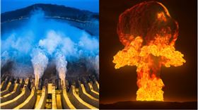 (左)三峽大壩,翻攝自新華社,(右)核武爆炸,翻攝自needpix.com