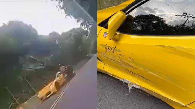 跑山刮中百萬跑車　車門刮爛騎士慘了