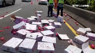 國道3號北上貨車翻覆　火龍果散滿地