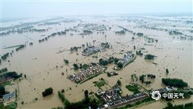 淮河王家壩蒙窪蓄洪區淪為汪洋（圖／翻攝自中國天氣網）