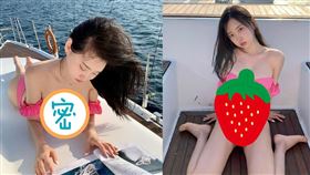 申才恩用「桃色」比基尼慶生，整件包不住下乳溢出。（圖／翻攝自zennyrt IG）