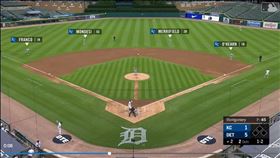 ▲老虎卡布瑞拉（Miguel Cabrera）打擊，皇家內野手都站在外野草皮。（圖／翻攝自MLB官網）