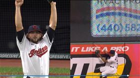 ▲印地安人中外野守莫卡多（Oscar Mercado）撞牆美技沒收安打。（圖／翻攝自MLB官網）