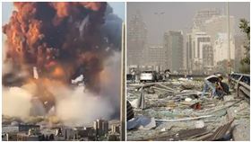 黎巴嫩貝魯特港口大爆炸，（合成圖／美聯社／達志影像）