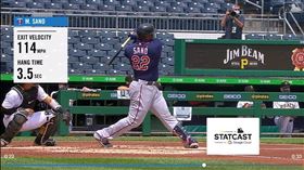 ▲雙城一壘手沙諾（Miguel Sano）全壘打3.5秒出牆。（圖／翻攝自MLB官網）