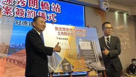 新北環狀線秀朗橋站土地開發案簽約新北環狀線秀朗橋站土地開發案簽約儀式7日舉行，由新北市長侯友宜（左）與冠德建設董事長馬志綱（右）共同簽署投資契約。（新北市捷運工程局提供）中央社記者葉臻傳真　109年8月7日
