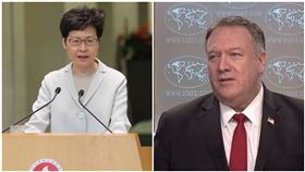 林鄭月娥,蓬佩奧（圖／中央社、翻攝自美國國務院）