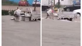 中國,山東,豪雨,淹水,無人車（圖／翻攝自沸點視頻）
