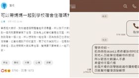 準男大生：媽媽要陪住宿！被網轟爆…惡作劇！。（圖／翻攝自Dcard）
