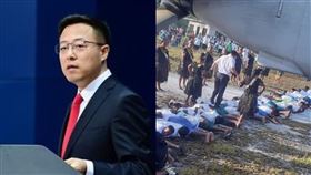 中國大使唐松根今出訪吉里巴斯時，吉國擺出「人體地毯」接待他，趙立堅回應嗆台灣。（組圖／翻攝自推特）