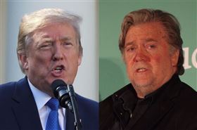 曾任美國總統川普（左）首席策士的巴農（右）被控涉嫌網路募款詐欺，20日遭到逮捕。川普表示，許久未與巴農往來，對網路募款一事一無所知。（中央社檔案照片）