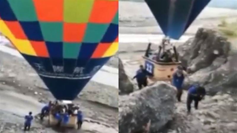 嚇！台東熱氣球突降　數名壯漢急出動