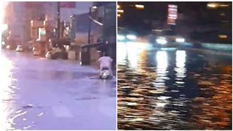 台南雨彈狂炸！雷電交加、淹水至小腿
