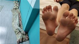 花2500住民宿！電梯驚見「超噁棉被」　走一圈腳底黑爆（圖／翻攝自爆料公社）