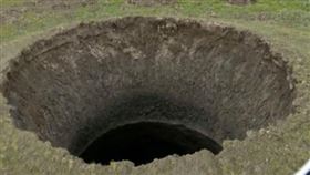 北極圈凍原帶近日炸出一個50公尺深的巨洞。（圖／翻攝自推特）