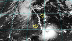 氣象局長鄭明典臉書PO出一張衛星雲圖，指梅莎及海神颱風手牽手還是臍帶關係！（圖／翻攝自鄭明典臉書）