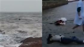  梅莎掀巨浪！新人海邊拍婚紗照遭大浪捲走 新娘落海失蹤（圖／翻攝自微博）