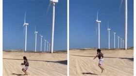 女孩,沙灘,影子,跳繩,風力發電機（圖／翻攝自@fuhentetsu推特）