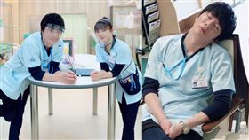 田中圭酒後宿醉來到片場拍戲，等戲時不省人事睡著。（圖／翻攝自推特）