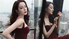 迪麗熱巴一襲酒紅色修身裙，盡顯玲瓏曲線好身材。（圖／翻攝自嘉行迪麗熱巴工作室）