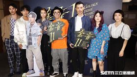 （左至右）HUSH、告五人樂團、呂士軒、評審團主席陳君豪、主持人阿霈。（圖／記者林聖凱攝影）