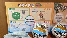 新北市環保局首創「淨灘合作社」18日舉行記者會，邀北海岸的店家掛上浮球識別標誌，提供民眾借用淨灘工具，協助蒐集垃圾，維護海岸環境。（圖／新北環保局提供）