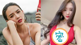 翁子涵穿著泳衣胸前「爆開炸裂」撐出一個大愛心形狀。（圖／翻攝自翁子涵IG）