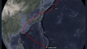 抗中國威脅，美軍槍騎兵轟炸機昨一度飛向台灣路徑曝光（圖／翻攝「Aircraft Spots」推特）