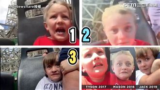 爸帶3兒玩雲霄飛車　3種反應網笑歪