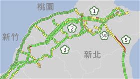 西部國道部分路段壅塞，國5仍持續壅塞。（圖／翻攝自1968APP）