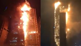 10/8日，南韓蔚山發生嚴重火警，推特瘋傳火燒大樓。（圖／翻攝自推特）